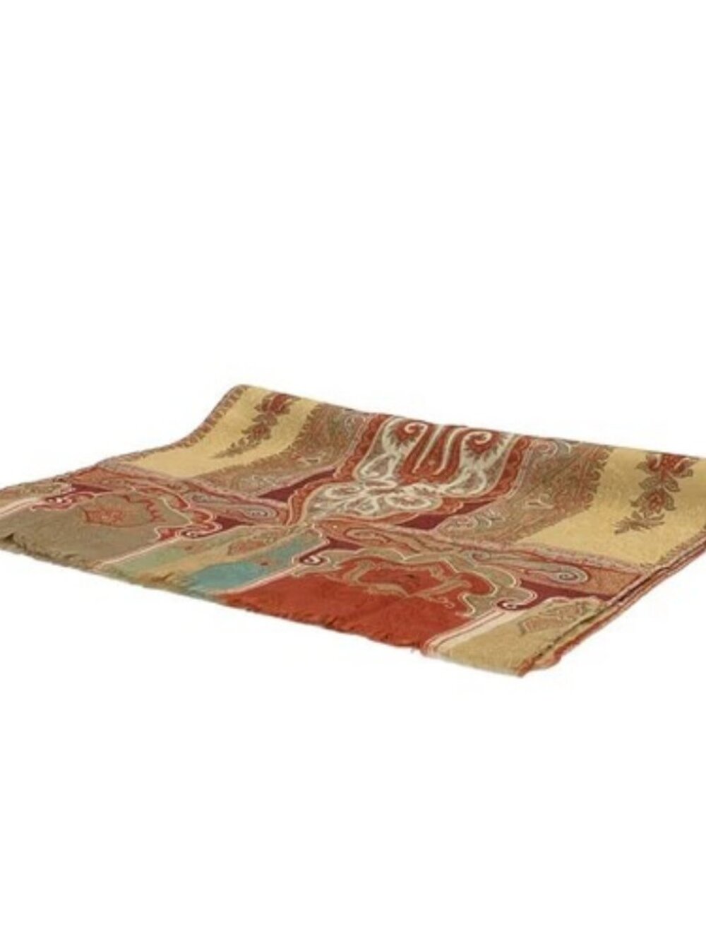 ETRO Beige Red Brown Multi Wool Silk Scarf